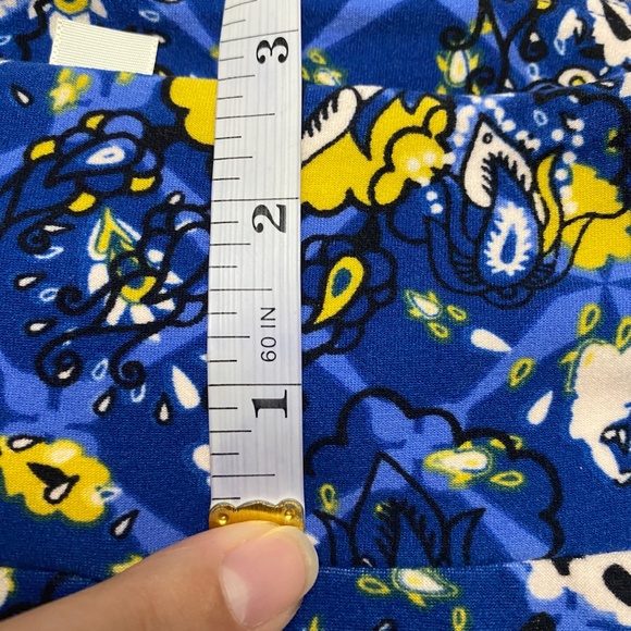 LuLaRoe Blue Yellow Floral One Size Leggings - Picture 6 of 8